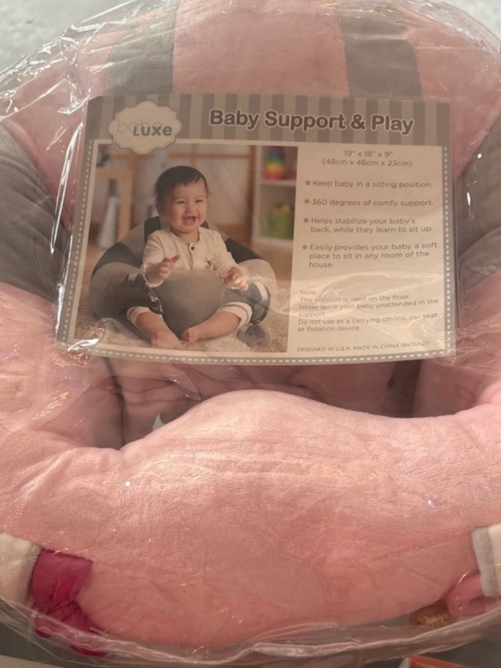 Adorable Pink and Gray Baby Support & Play Seat